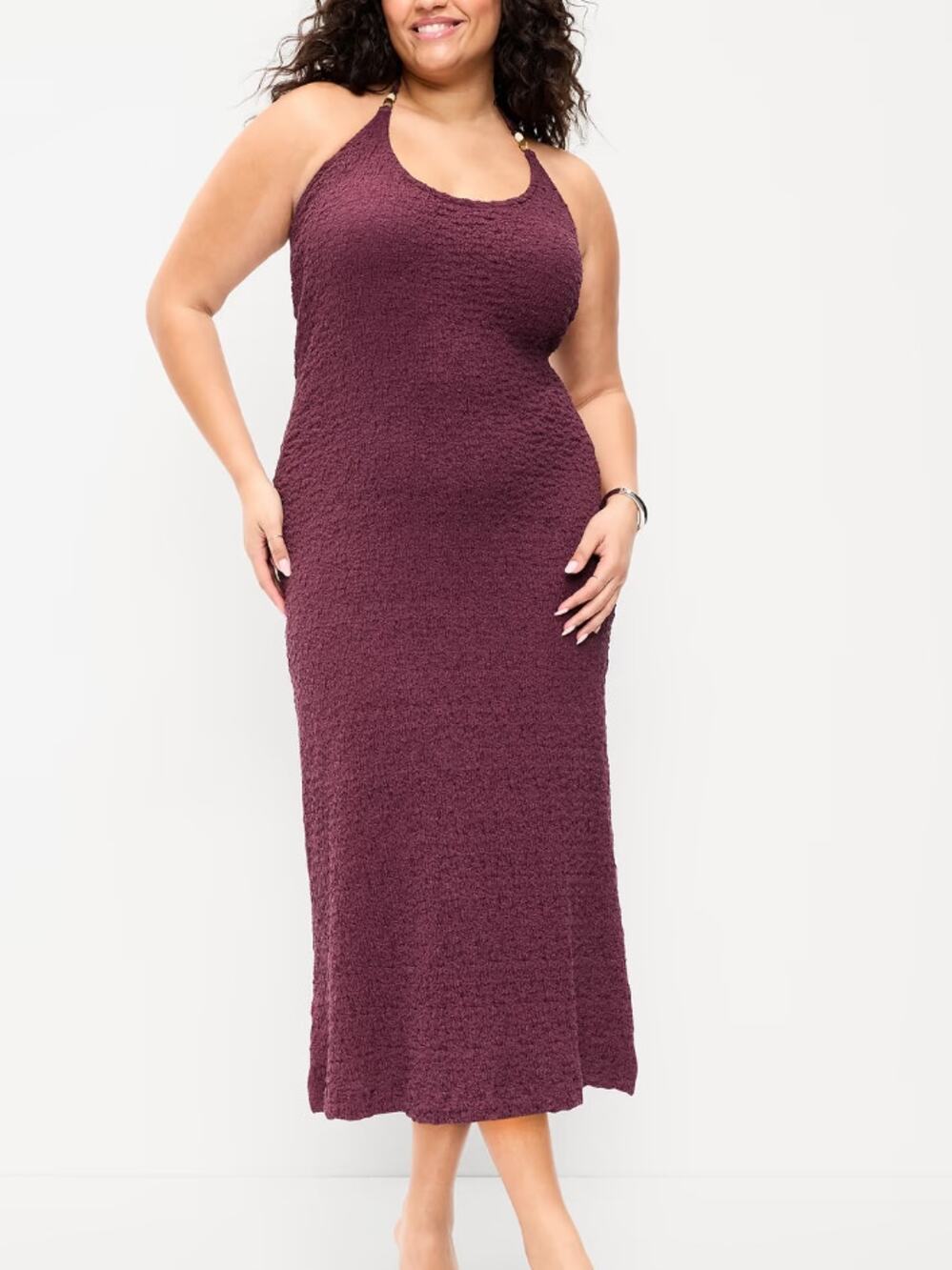 NWT Old Navy Beaded Halter-Neck Textured Midi Dress Cherry Bark Boho Earthy XXL